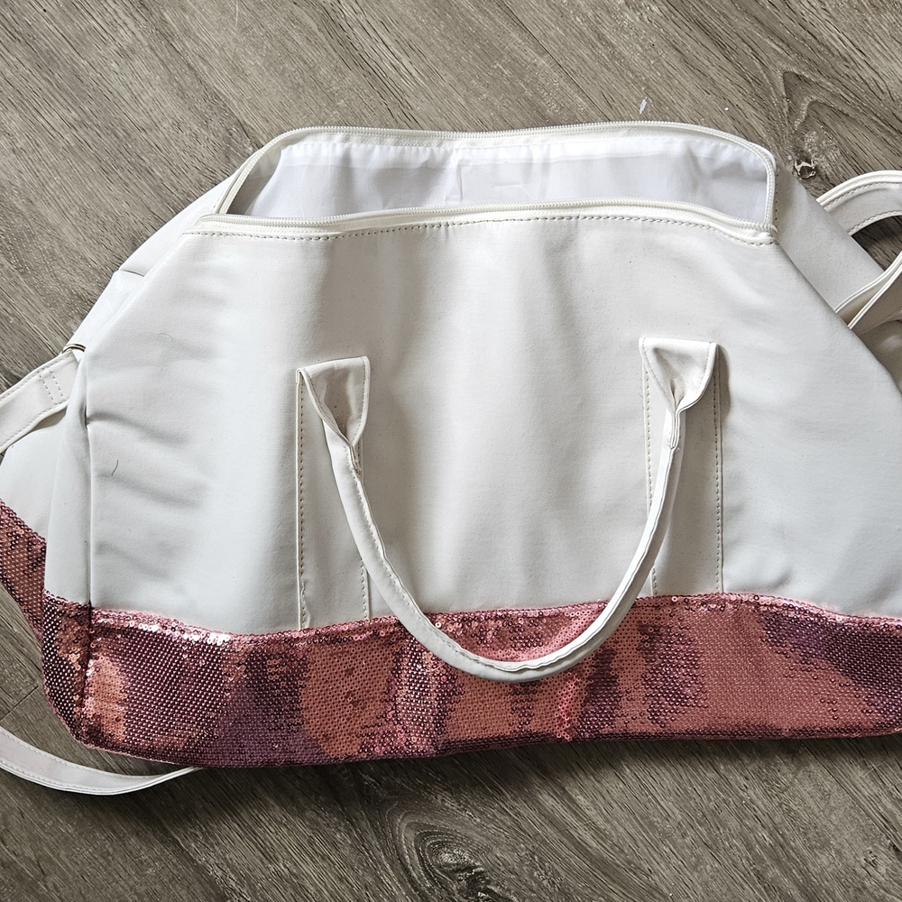 White and Pink Sequin Tote Bag